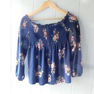 Balloon Sleeve Floral Cropped Top